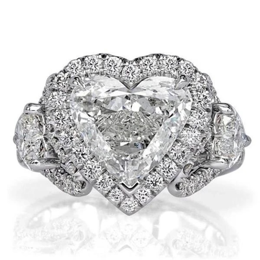 New 925 Luxury Sweet Heart Diamond Bridal Ring - Picture 2 of 5